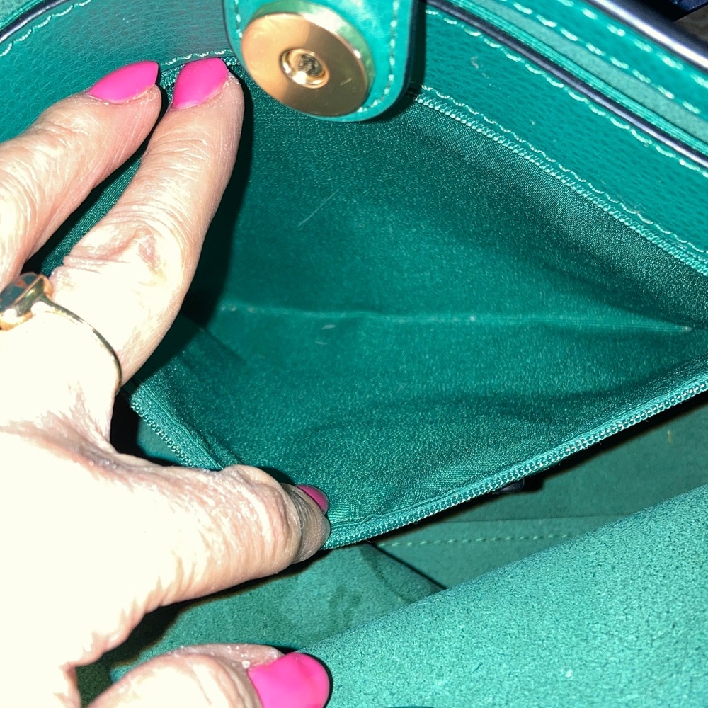 COACH EUC Tote 27 In Colorblock With Horse And Carriage Twilight Blue/Green/Navy - Picture 6 of 11